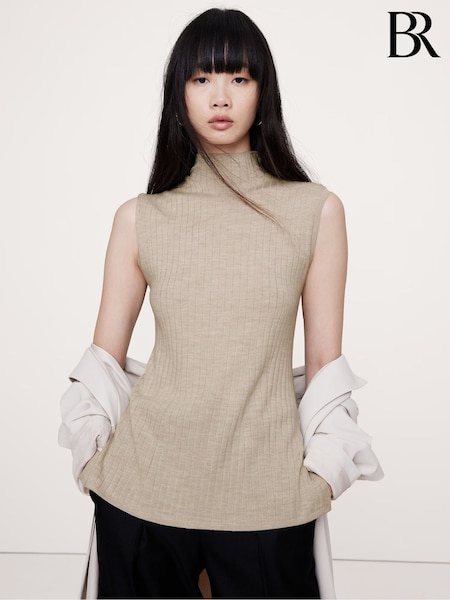 Banana Republic Beige Merino Wool Ribbed Mock Neck Vest Top (E87566) | €70