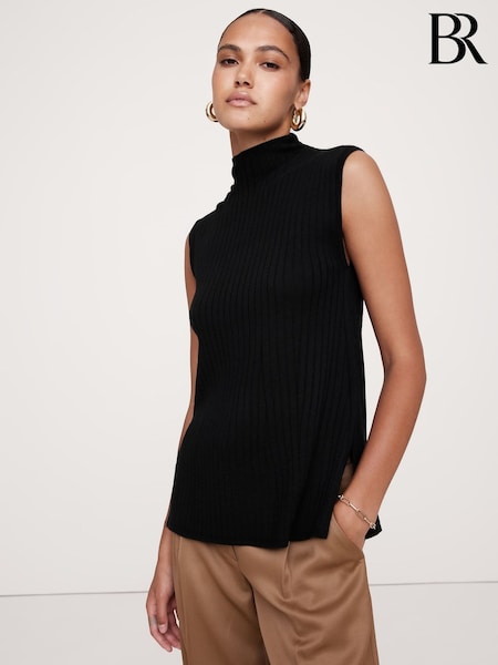 Banana Republic Black Merino Wool Ribbed Mock Neck Vest Top (E87567) | €79
