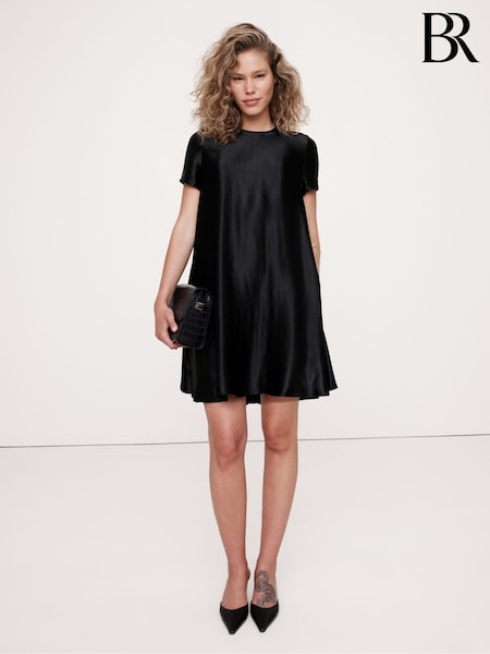 Banana Republic Black Aurelia Satin Trapeze Mini Dress (E87570) | €191