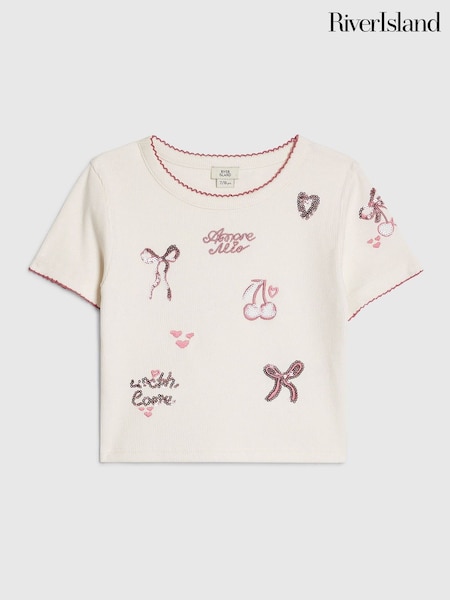 White - River Island Sequin Embroidered Baby T-shirt