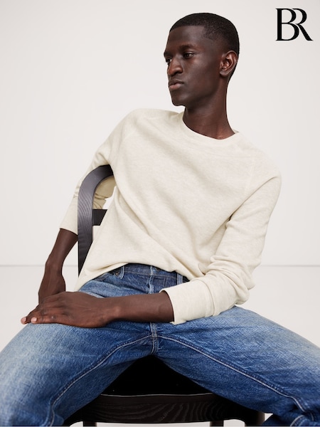 Banana Republic White Slub Double-Knit Long Sleeve Crew-Neck T-Shirt (E87808) | €31