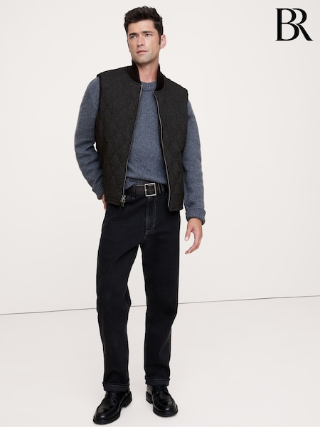 Banana Republic Black Herringbone Quilted Vest Jacket (E87815) | €86