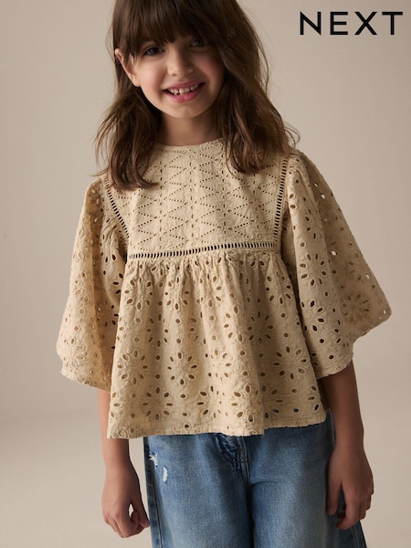 Cafea - 100% Cotton Broderie Bluze (3-16ani) (E87827) | 149 LEI - 194 LEI