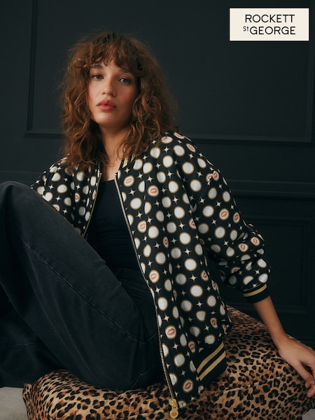 Rockett St George Black/Ecru Mono Lips Bomber Jacket (E87828) | 470 QAR