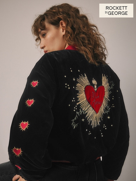 Rockett St George Black Velvet Embroidered Bomber Jacket (E87831) | €166