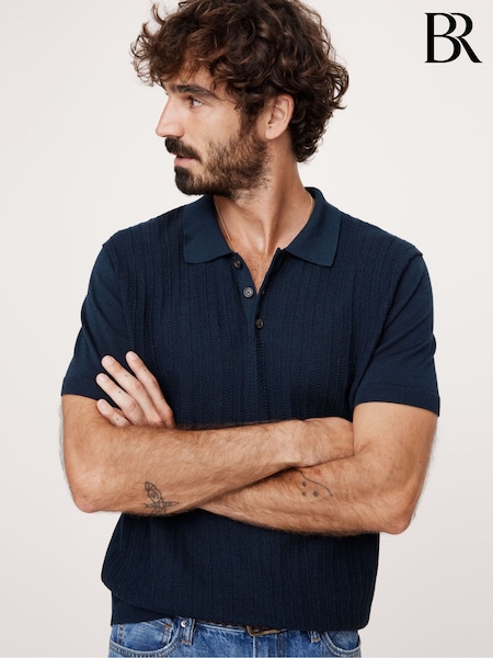 Banana Republic Navy/Blue Herringbone Cotton Sweater Polo Shirt (E87840) | €99