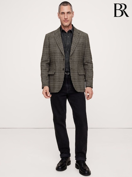 Banana Republic Grey Italian Plaid Sport Coat Jacket (E87851) | €156
