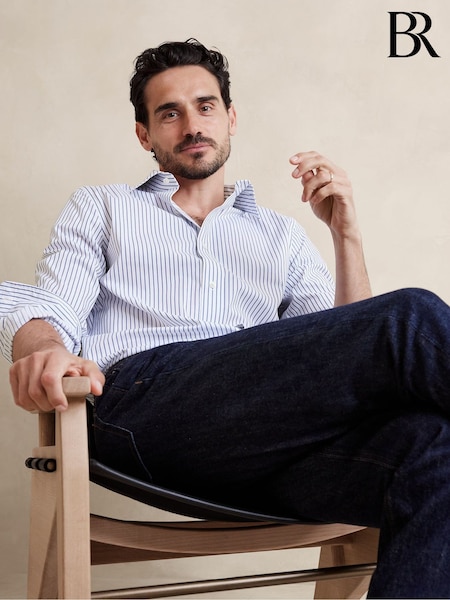 Banana Republic White Stripe Slim Wrinkle Resistant Dress Shirt (E87863) | €86