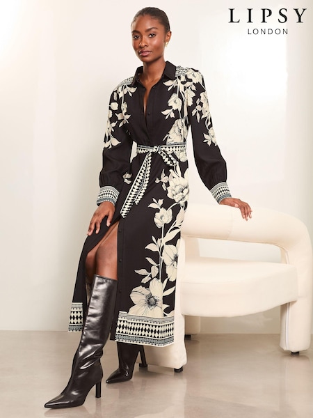 Monocromático - Lipsy Floral Button Through Midi Bleted Shirt Dress (E87892) | 91 €
