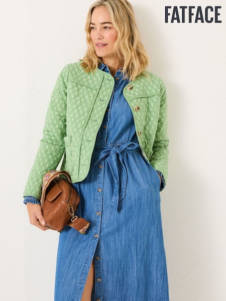 FatFace Mia Light Green Woodblock Quilted Jacket (E87903) | ₪347