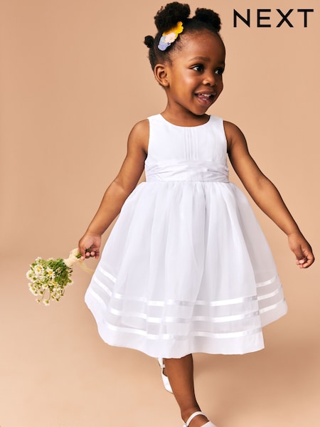 White Flower Girl Organza Dress (3mths-10yrs) (E87907) | 198 QAR - 228 QAR