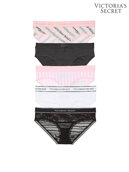 Victoria's Secret Pink/Grey/White/Black Hipster Logo 5 Pack Knickers (E87928) | €31
