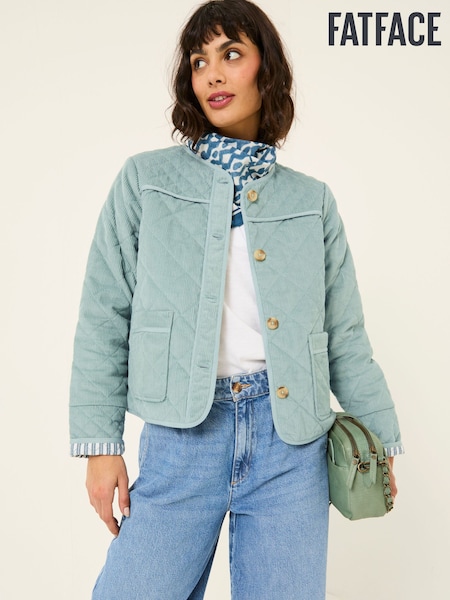 FatFace Maeve Light Blue Cord Quilted Jacket (E87950) | €99