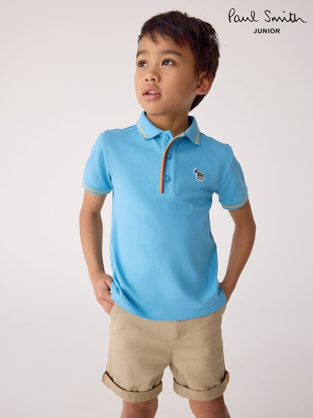 Kirkkaan Sininen - Paul Smith Junior Boys Short Sleeve Zebra Print Polo Shirt (E87978) | €71