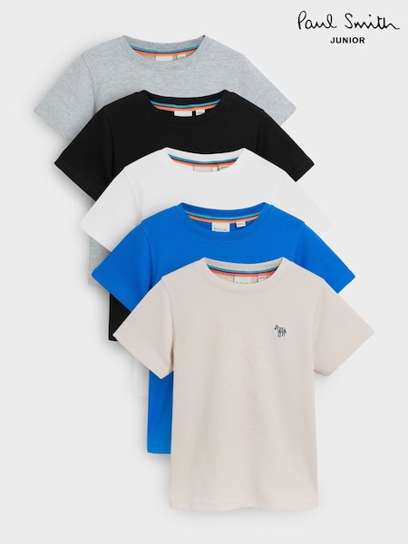 Paul Smith Junior Boys Blue/White/Grey Signature T-Shirts Set 5 Pack (E87999) | 65 €