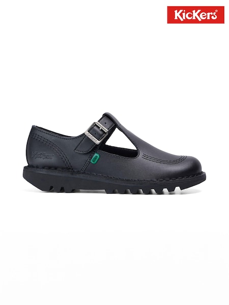 Kickers Black Leather T-Bar Leather Shoes (E88047) | SGD 165