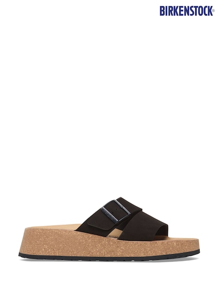 Birkenstock Black Almina Nubuck Wedges Sandals (E88064) | $151
