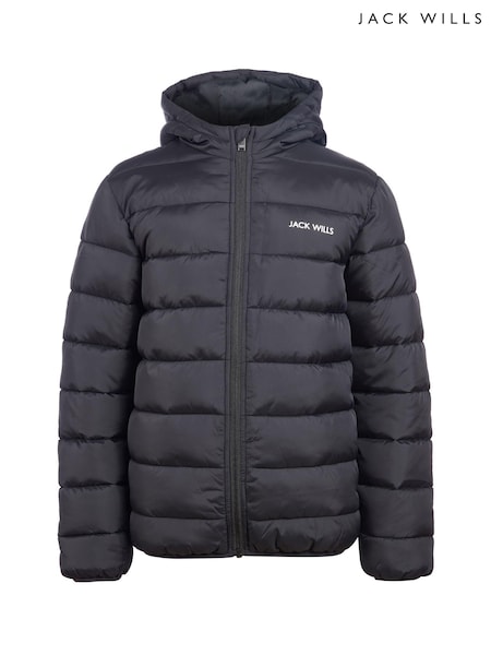 Jack Wills Black Boys Classic Hooded Puffer Jacket (E88080) | $111 - $134