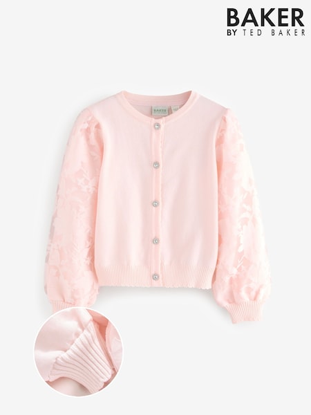Vaaleanpunainen - Baker by Ted Baker Kukallinen Mesh Sleeve Neuletakki (E88097) | €38 - €47