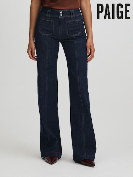 Paige Catania Blue Exposed Button Wide Leg Jeans (E88161) | €467