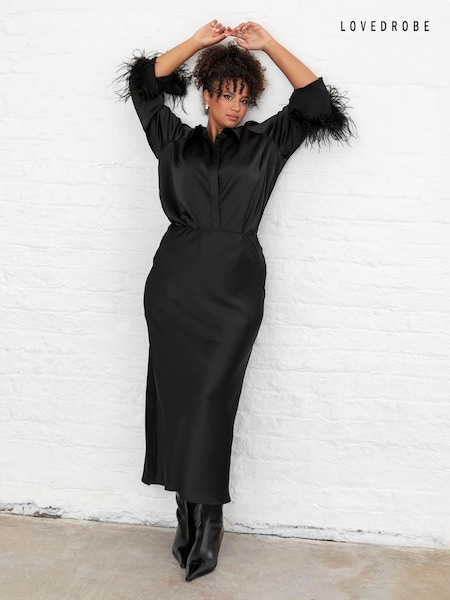 Lovedrobe Satin Shirt With Feather Trim Split Cuff (E88250) | 136 QAR