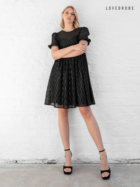 Lovedrobe Zig-Zag Burnout Mini Black Dress (E88256) | 185 QAR