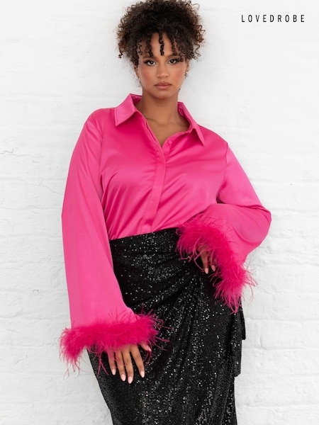 Lovedrobe Satin Shirt With Feather Trim Split Cuff (E88259) | 136 QAR