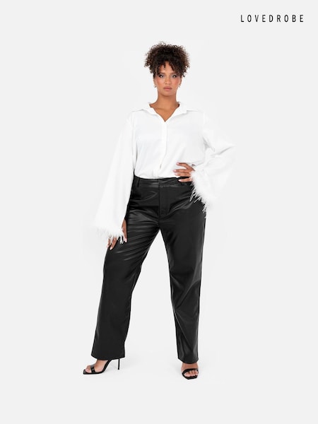 Lovedrobe Satin Shirt With Feather Trim Split Cuff (E88261) | 136 QAR