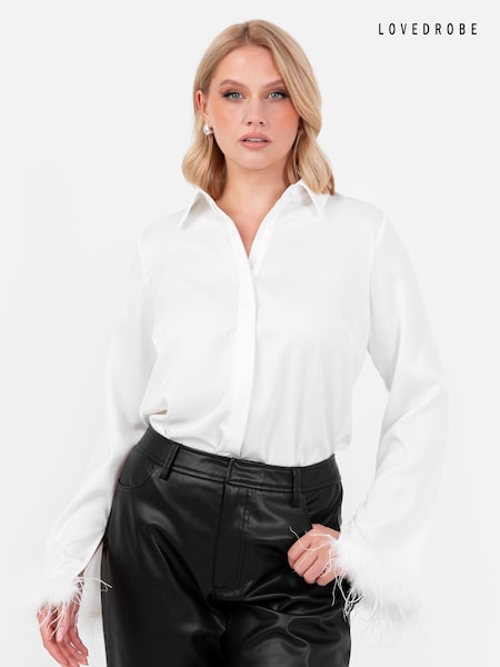 Lovedrobe Satin Shirt With Feather Trim Split Cuff (E88262) | €42