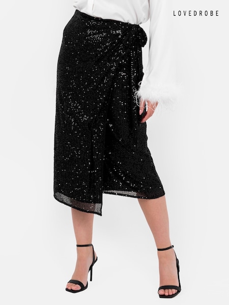 Lovedrobe Functional Wrap Sequin Black Midi Skirt (E88265) | € 46