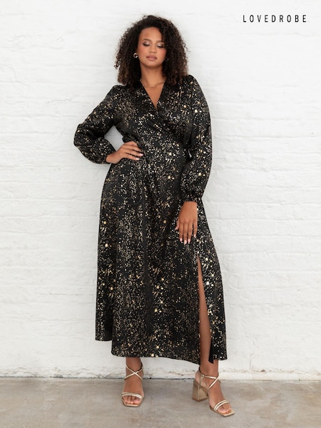 Lovedrobe Wrap Front Long Sleeve Midaxi Black Dress (E88267) | 136 QAR