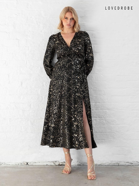 Lovedrobe Wrap Front Long Sleeve Midaxi Black Dress (E88271) | €51