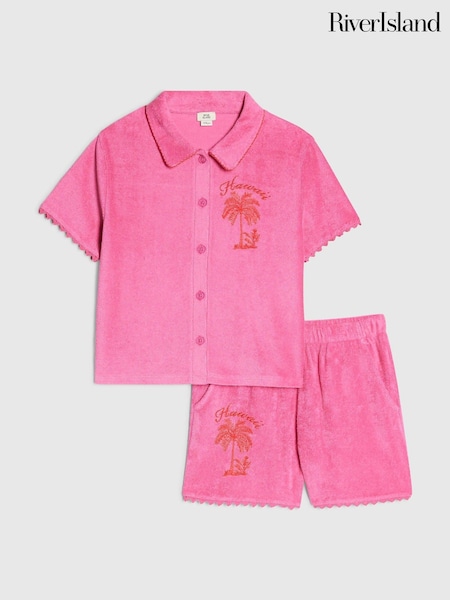 Pink - Set ng Tuwalyang Sapatos at Shorts ng River Island Palm Tree