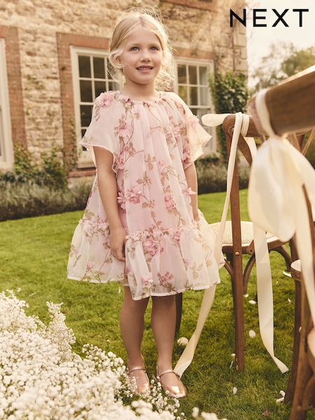 ורוד - 3d Floral Organza Party Dress (3-16yrs) (E88300) | ‏151‏₪ - ‏176‏ ₪