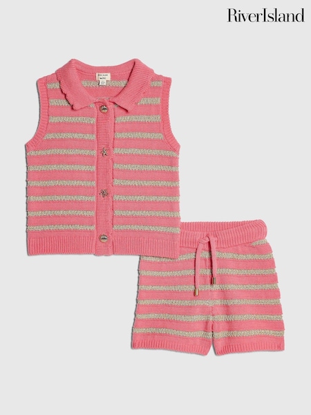 Pink - River Island Stripe Button Waistcoat & Short Set