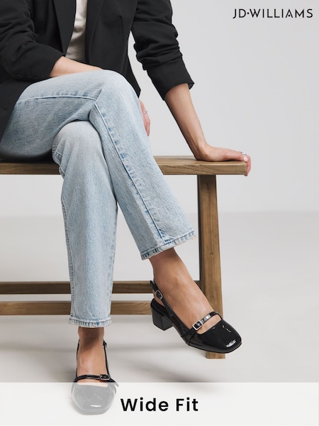 JD Williams Slingback Mary Jane Block Heel Court Shoes in Wide Fit (E88336) | € 47