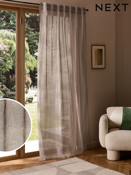 Natural Linen Look Voile Hidden Tab Top Unlined Sheer Panel Curtains (E88382) | $41 - $55