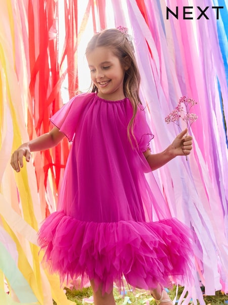 Pink Mesh Party Dress (3-16yrs) (E88421) | AED85 - AED106