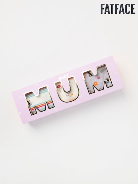 FatFace White 3 Pack of Socks in Mum Gift Box (E88439) | €23