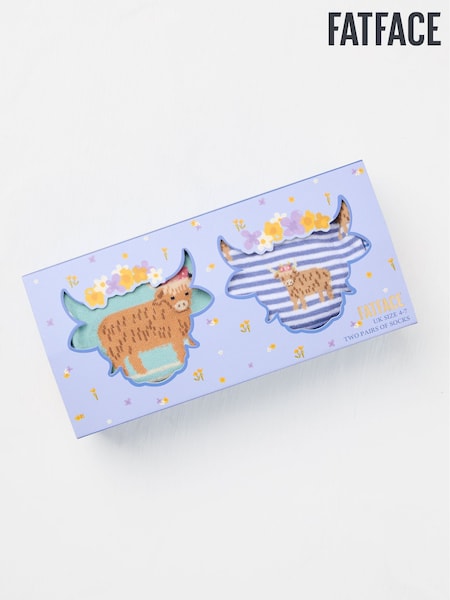 2 Pairs Hetty Highland Cow Socks in a Box (E88483) | 19 €