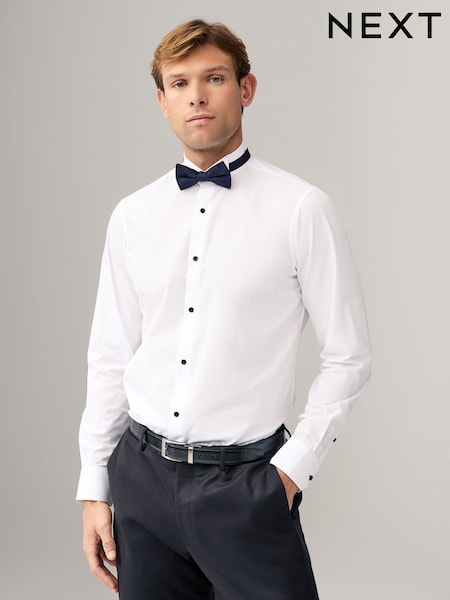 צבע לבן/שחור בעיטור פפיון - גזרה רגילה - Single Cuff Shirt And Bow Tie Pack (E88484) | ‏110‏₪