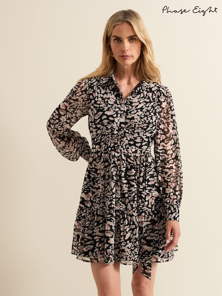 Phase Eight Black Aisling Leopard Swing Dress (E88513) | €60