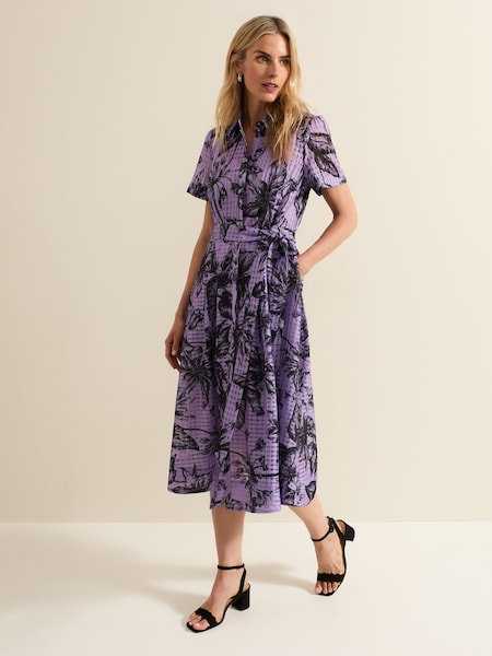 Phase Eight Purple Natalie Lilac Floral Check Dress (E88514) | €83