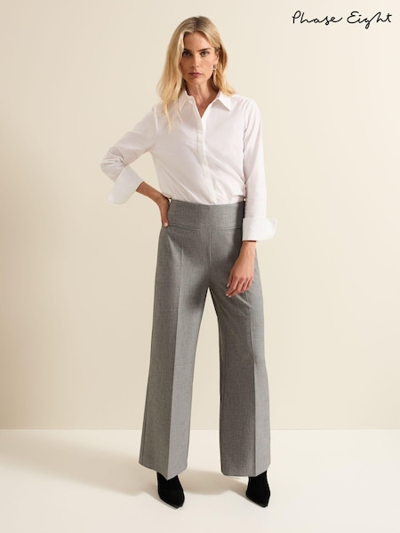 Phase Eight Grey Dilly Pleat Detail Wide Leg Trousers (E88519) | AED288