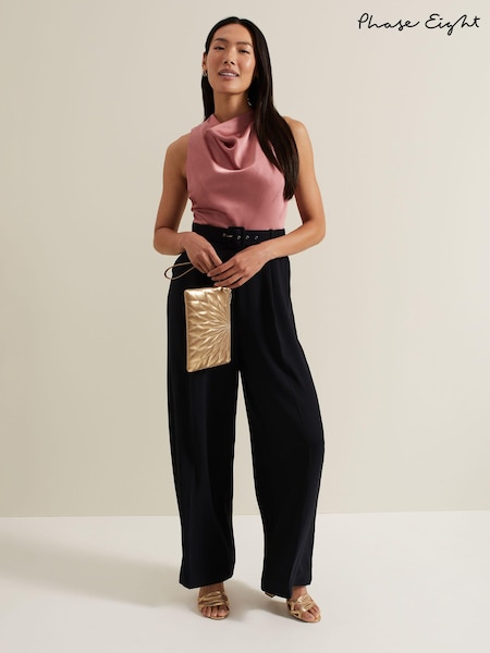 Phase Eight Black Sabina Satin Wide Leg Jumpsuit (E88527) | 418 QAR