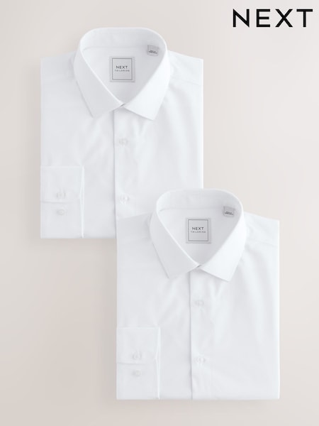 White Slim Fit Easy Care Long Sleeve Single Cuff Smart Shirts 2 Pack (E88531) | 220 zł