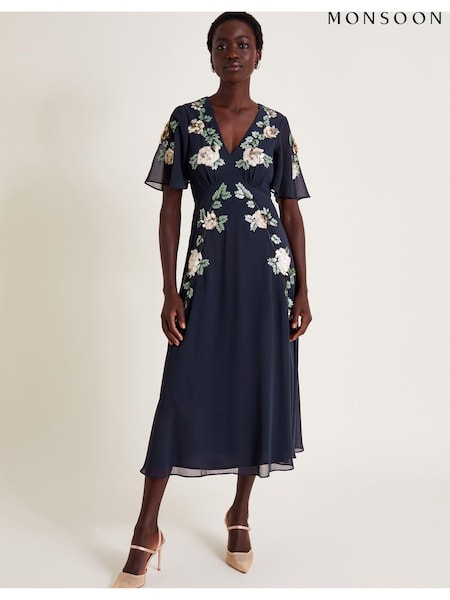 Monsoon Cora Floral Embellished Midi Tea Dress (E88536) | ‏754‏₪