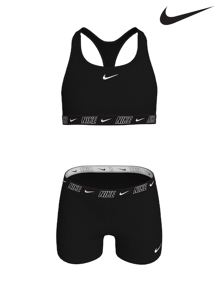 שחור - Nike Logo Tape Racerback Bikini Shorts Set (E88591) | ‏131‏₪