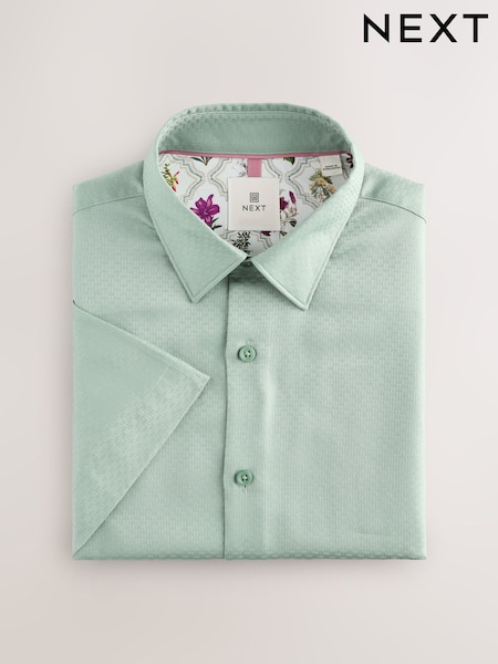 Green Regular Fit 100% Cotton Short Sleeve Textured Shirt (E88666) | €36