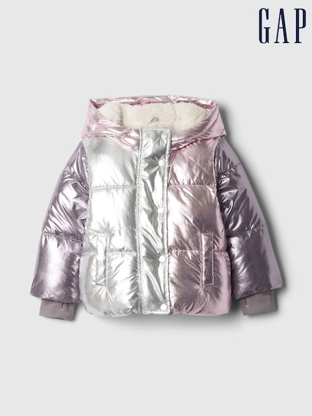 Gap Silver Metallic Fleece-Lined Puffer Coat (6mths-5yrs) (E88711) | kr714